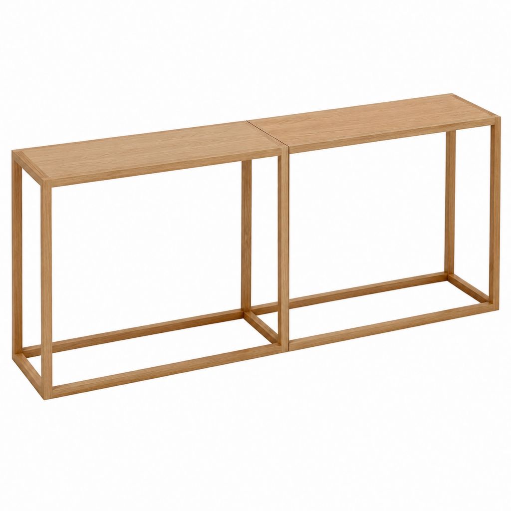 Lot de 2 consoles gigognes marron clair en chêne massif rectangulaires 120 x 35 x 80 cm et 100 x 35 x 70 cm