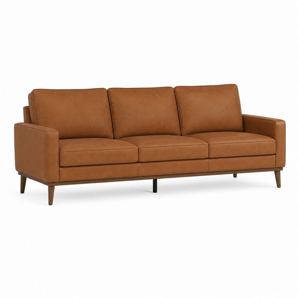 Canapé droit 3 places marron cognac en cuir synthétique PU 210 x 90 x 85 cm