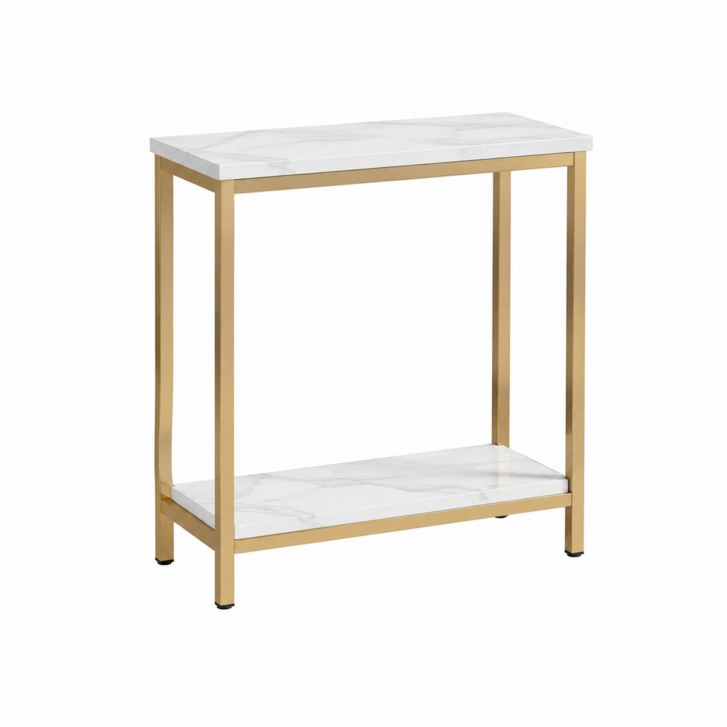 Console d'entrée rectangulaire blanc effet marbre et doré en panneaux MDF et acier 80 x 30 x 80 cm