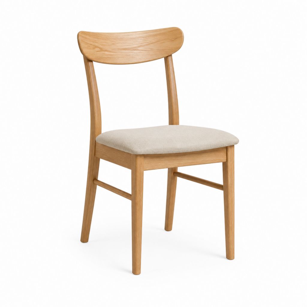 Chaise de salle à manger en chêne massif naturel avec assise rembourrée beige 84 x 46 x 52 cm