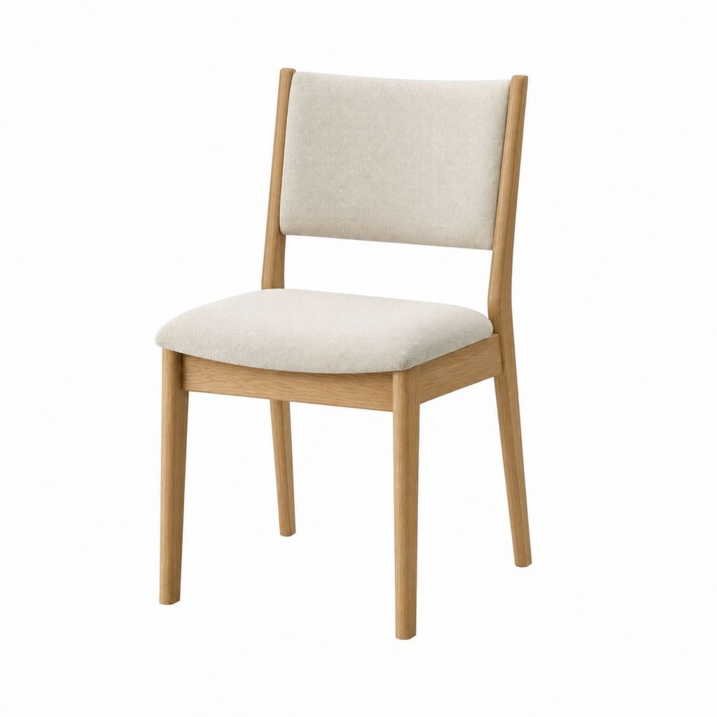 Chaise de salle à manger beige en chêne massif avec assise et dossier rembourrés 45 x 53 x 84 cm