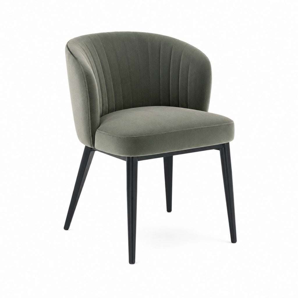 Chaise de salle à manger capitonnée vert olive en velours polyester forme arrondie 58 x 60 x 80 cm