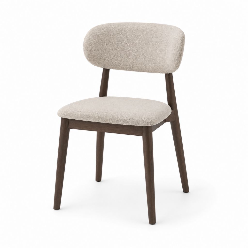 Chaise de salle à manger beige en polyester bouclé avec structure en bois massif brun 50 x 55 x 80 cm