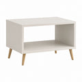 Table basse rectangulaire blanche en panneaux MDF avec étagère ouverte et pieds en bois massif 80 x 50 x 50 cm