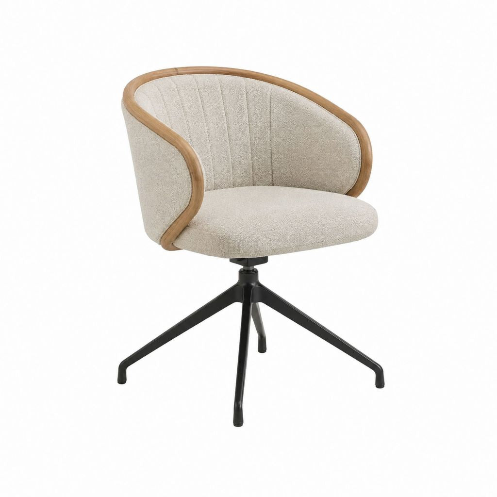 Chaise de salle à manger pivotante beige en polyester bouclette et bois 60 x 60 x 78 cm