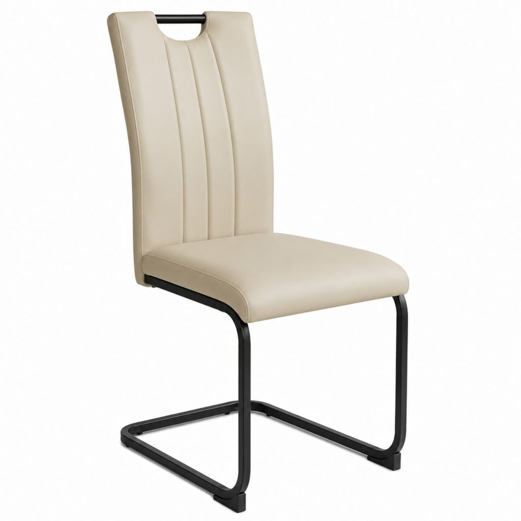 Chaise de salle à manger beige en cuir synthétique PU avec piètement traîneau en acier 43 x 58 x 98 cm