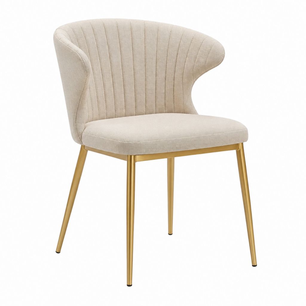 Chaise de salle à manger beige en polyester avec pieds en acier doré 58 x 57 x 84 cm