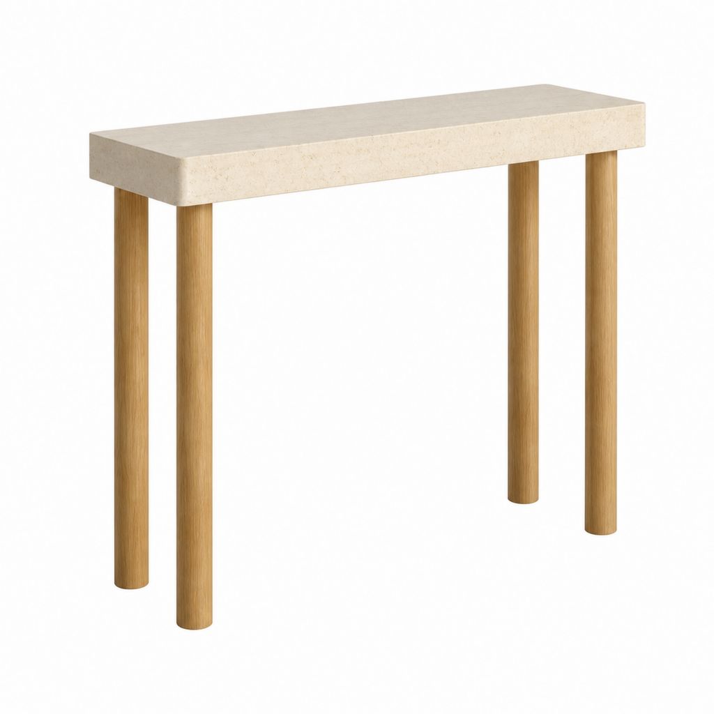 Console d'entrée rectangulaire beige et chêne 120 x 35 x 80 cm