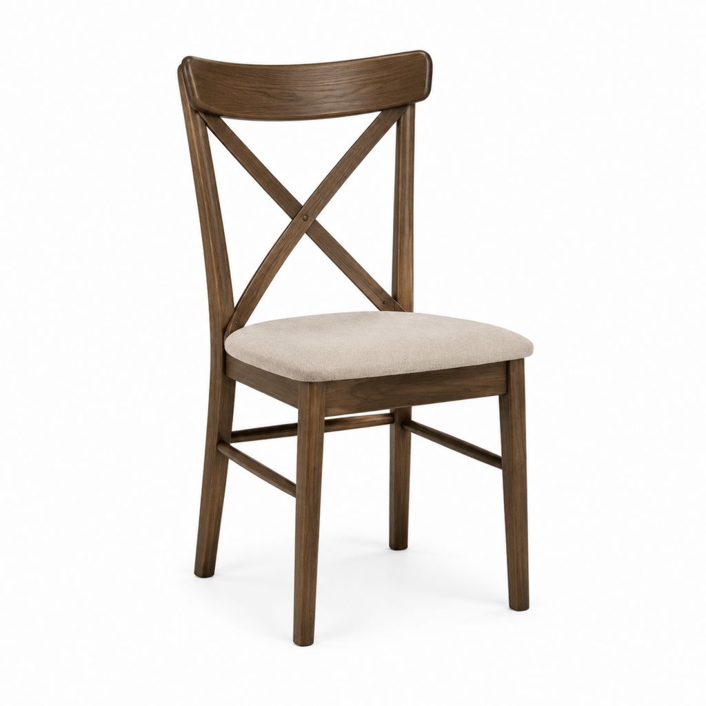 Chaise de salle à manger marron en bois d'hévéa massif avec assise beige rembourrée 45 x 52 x 98 cm