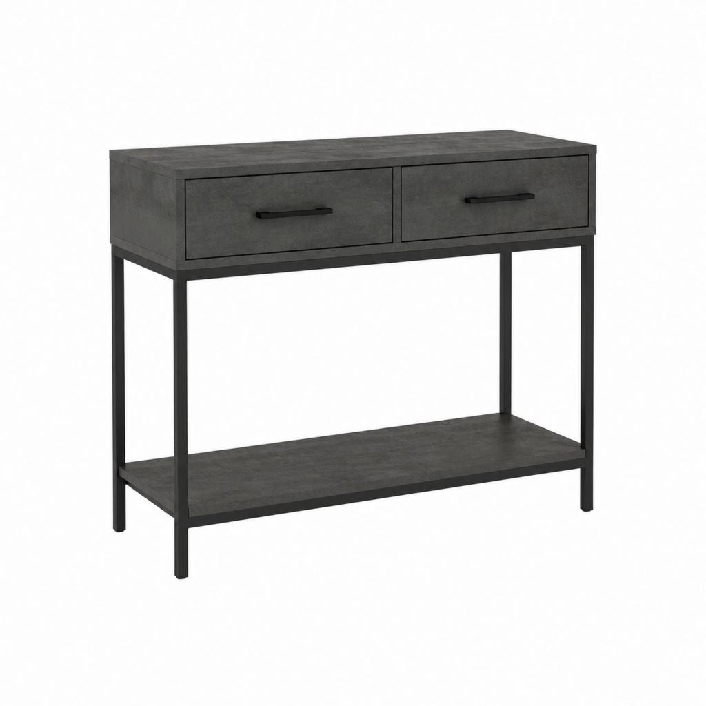 Console d'entrée 2 tiroirs avec étagère gris anthracite MDF et acier rectangulaire 100 x 35 x 80 cm