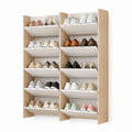 Étagère à chaussures 20 paires blanc et chêne clair en panneaux de particules mélaminés 120 x 24 x 180 cm