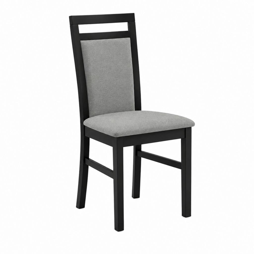 Chaise de salle à manger noire et grise en bois massif avec assise rembourrée 45 x 55 x 95 cm