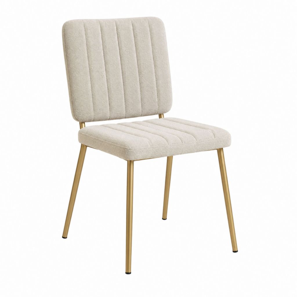 Chaise de salle à manger beige en polyester bouclé et acier doré 48 x 57 x 82 cm