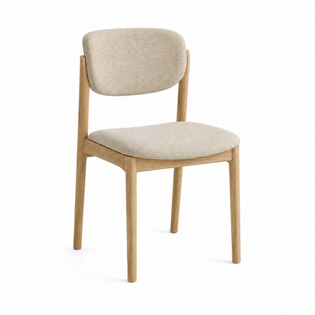 Chaise de salle à manger beige en chêne massif et polyester 50 x 55 x 80 cm