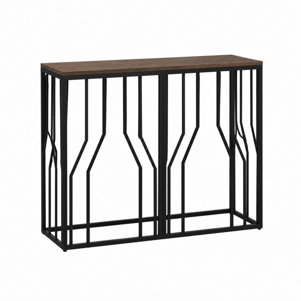 Console d'entrée rectangulaire brun foncé et noir en panneau MDF et acier 120 x 35 x 80 cm