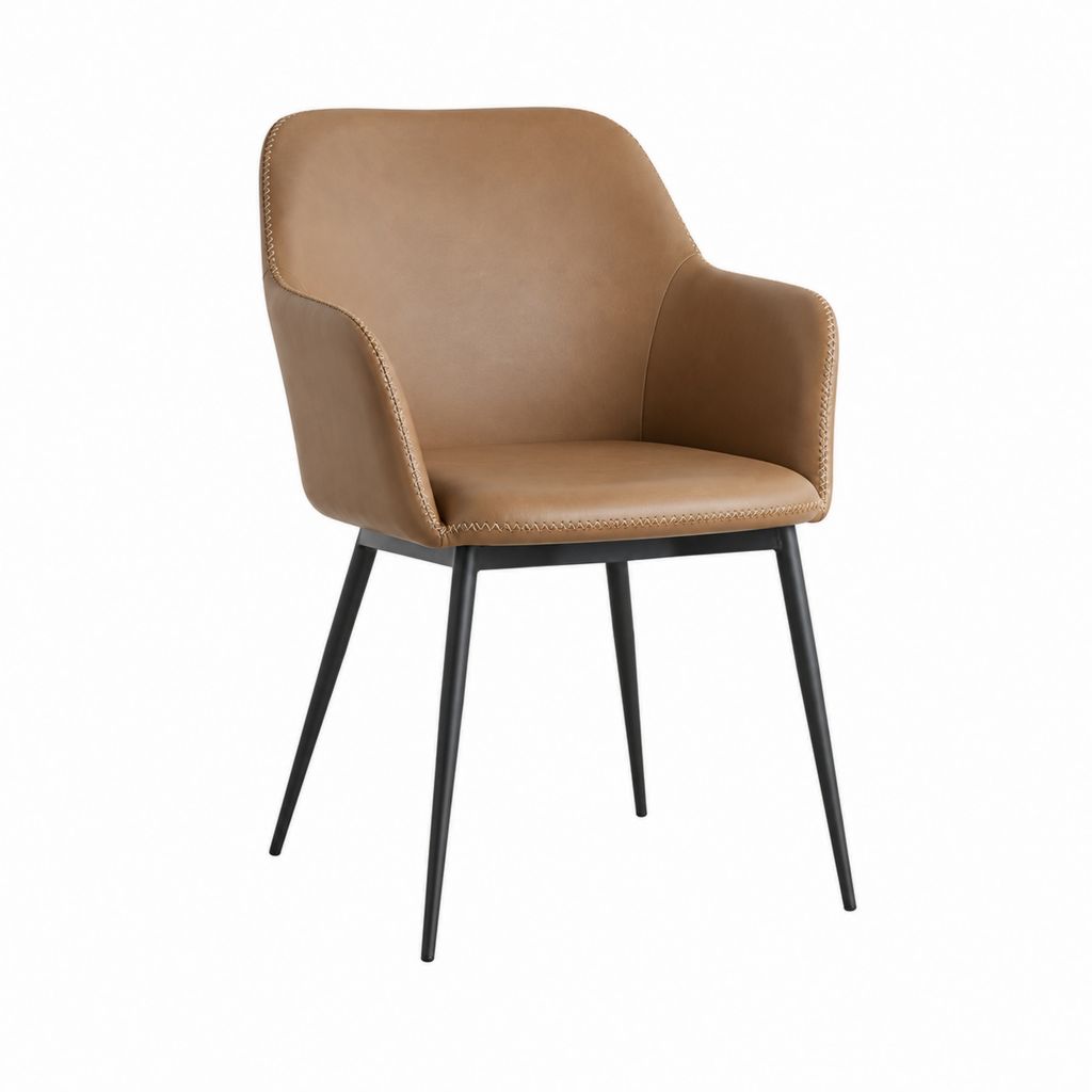 Chaise de salle à manger avec accoudoirs camel en similicuir PU et acier 58 x 60 x 83 cm