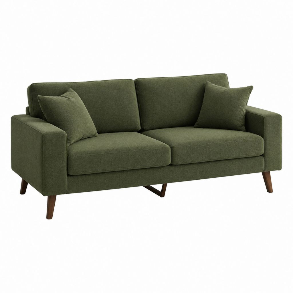 Canapé 2 places vert olive en polyester avec pieds en bois massif 170 x 85 x 85 cm