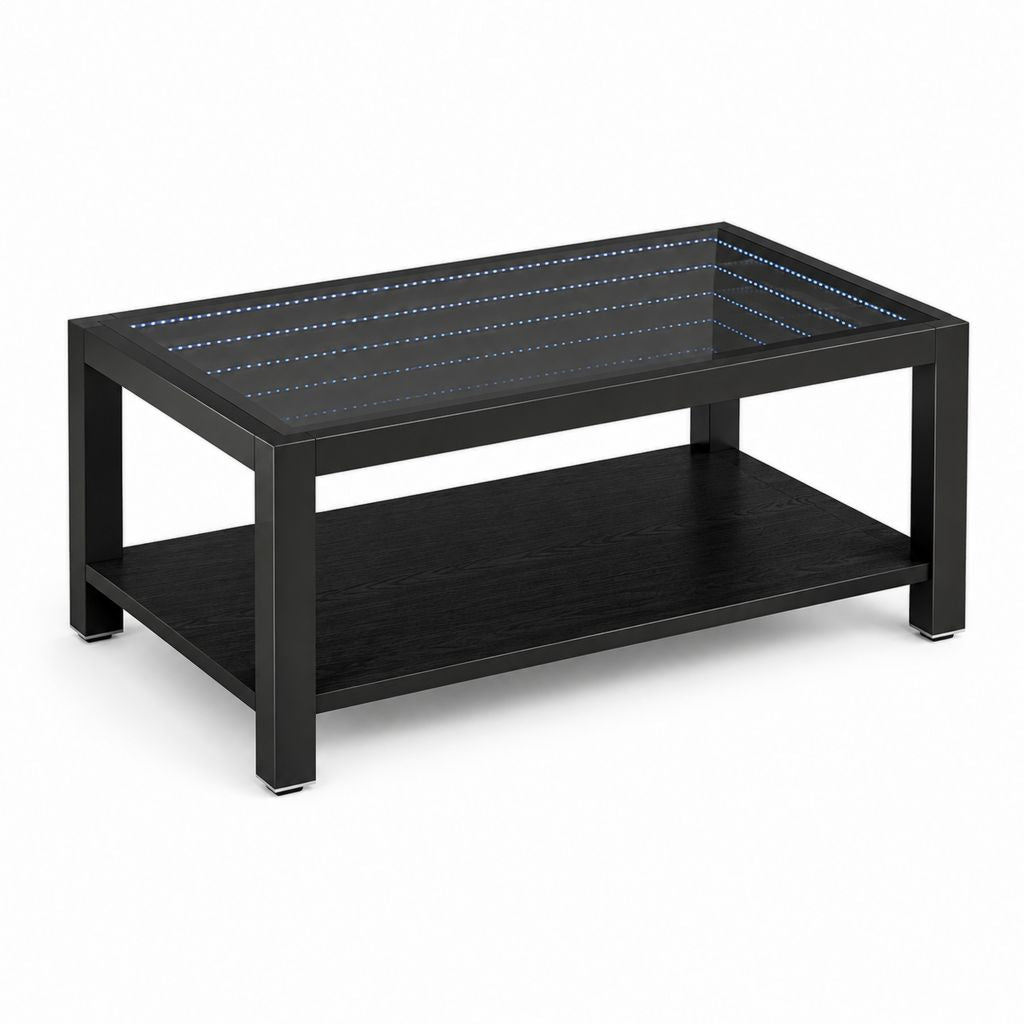 Table basse rectangulaire noire en MDF et verre fumé avec éclairage LED 100 x 60 x 45 cm