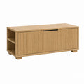 Table basse de rangement rectangulaire décor chêne avec porte coulissante 120 x 40 x 55 cm