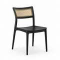 Chaise de salle à manger noire en hêtre massif avec dossier en rotin assise carrée arrondie 45 x 52 x 82 cm