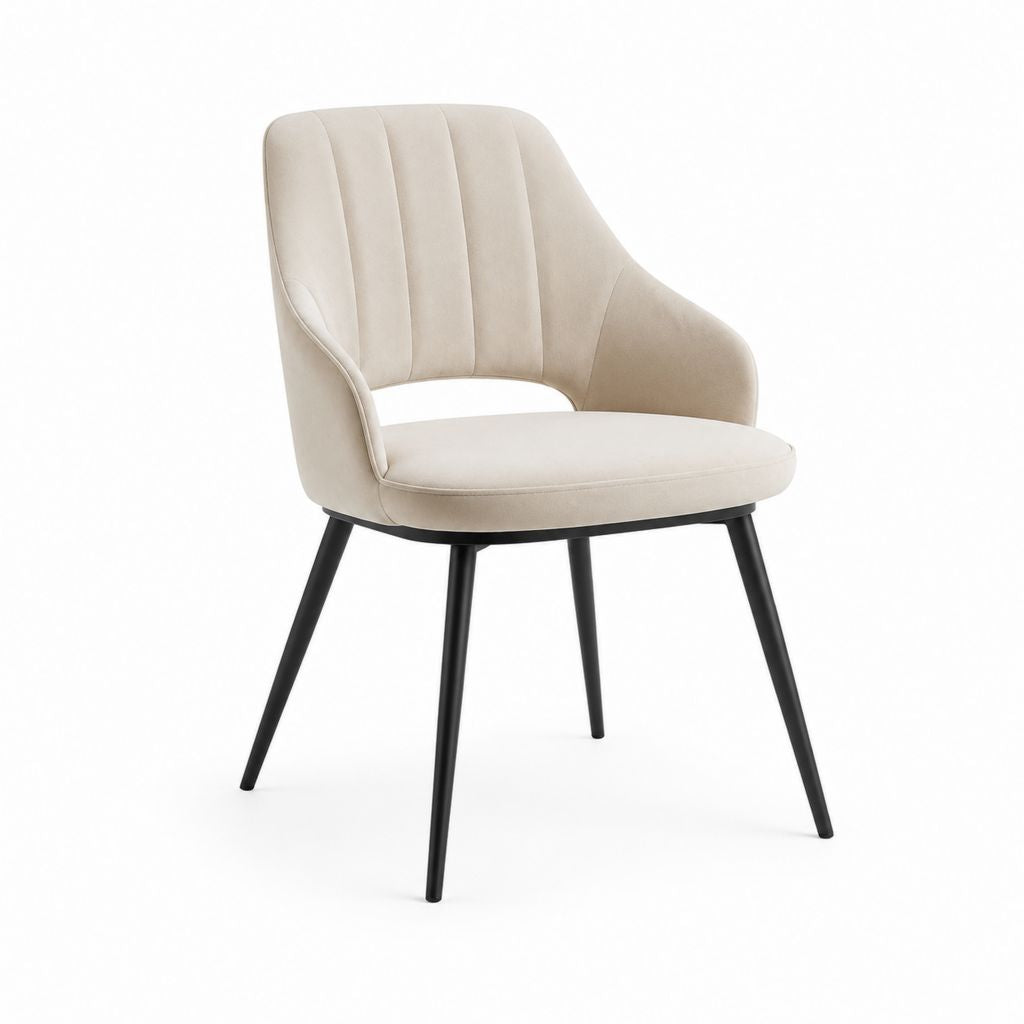 Chaise de salle à manger avec accoudoirs beige en velours de polyester pieds en acier 58 x 62 x 83 cm