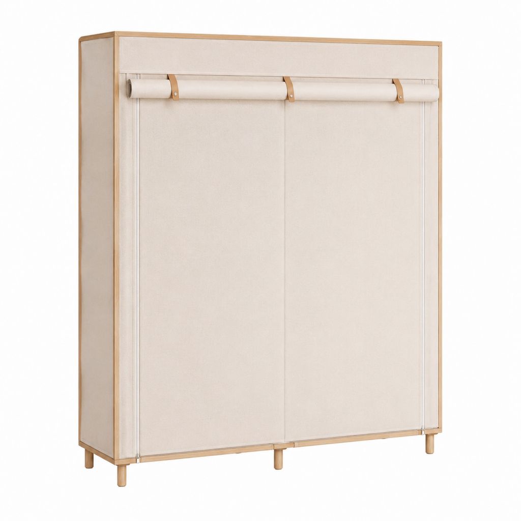 Armoire à chaussures rectangulaire beige en bambou et polyester 110 x 30 x 120 cm