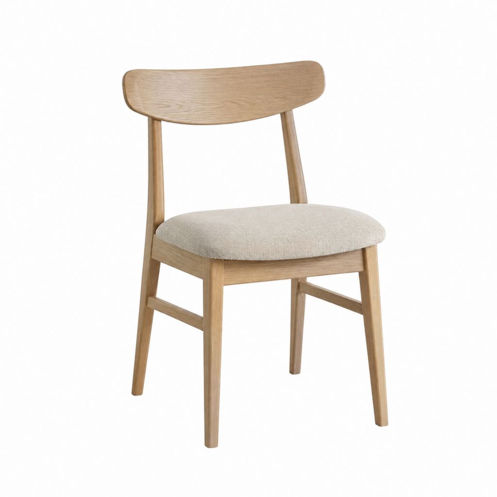 Chaise de salle à manger beige et chêne massif avec assise ronde rembourrée 80 x 47 x 54 cm
